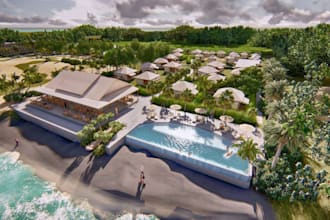 remodel beachfront resort,complex building,lodge property visual,tropical garden