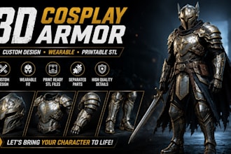 design custom 3d cosplay armor, wearable armor and printable cosplay stl
