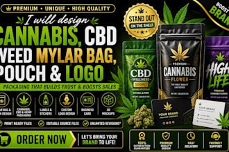 design cannabis mylar bag packaging and logo for weed and cbd brands