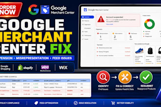 fix google merchant center suspension, misrepresentation and feed issues
