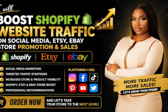 boost shopify website traffic on social media, etsy, ebay store promotion sales