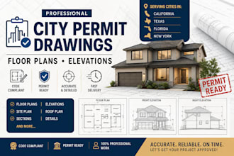 draw city permit drawings, floor plans elevations, california texas florida ny