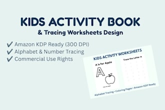 design kids tracing worksheets, coloring, and activity books