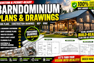design barndominium plans, floor plans, construction drawings, hvac, mep