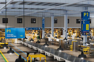 design interior 3d warehouse, factory, industrial space, commercial render