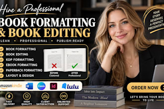 do paperback book formatting, KDP book formatting, kindle and ebook formatting