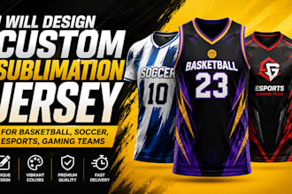 design custom sublimation jersey for basketball, soccer, esports, gaming teams