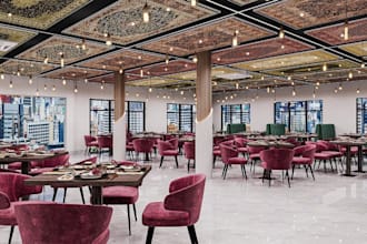 upgrade old space to 3d luxury restaurant, cafe interior render, ballroom layout