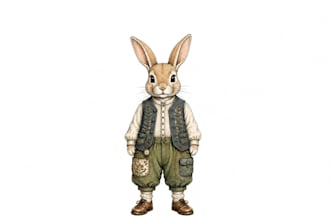 draw bunny character design sheet, poses, expressions
