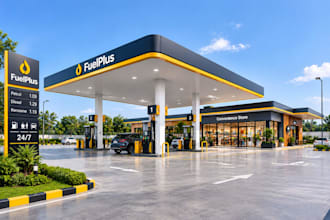 design 3d filling station, oil and gas station carwash with high quality renders