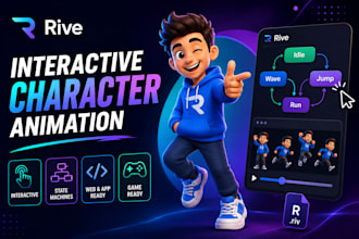 create interactive lottie rive character animations for web, apps and games