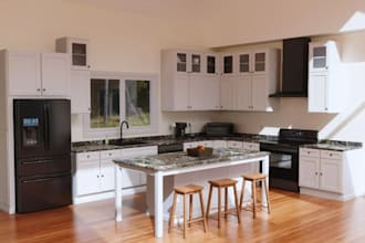 design realistic 3d commercial kitchen, pantry cabinet,granite countertop render
