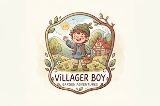 design a cute and creative villager boy logo