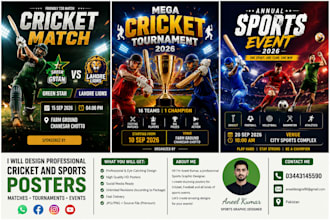 design a professional cricket match poster for social media
