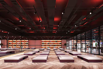 design cgi yoga studio, fitness studio, wellness center, body fitness facility