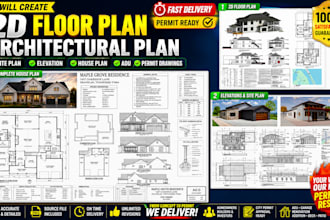 design 2d floor plan, architecture drawing, site plan, house plan and adu