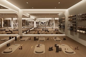 sketchup3d model fitness center,wellness studio, spa interior,yoga studio render