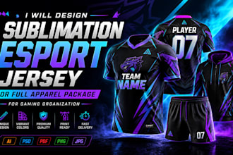 design sublimation esport jersey or full apparel package for gaming organizatio