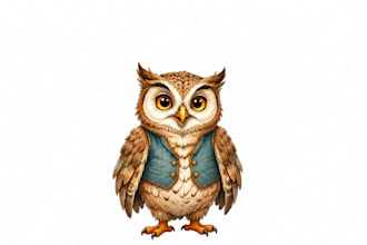 illustrate an owl character expression sheet for childrens books