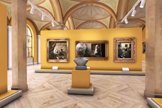 design historical museum interior,art gallery space render,3d art museum layout