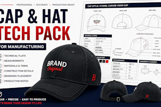 create cap and hat tech pack for manufacturing