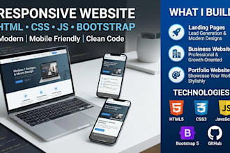 develop a modern HTML, CSS, javascript, bootstrap website