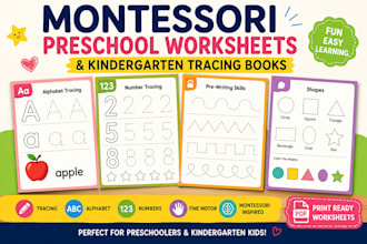 create montessori preschool worksheets and kindergarten tracing books