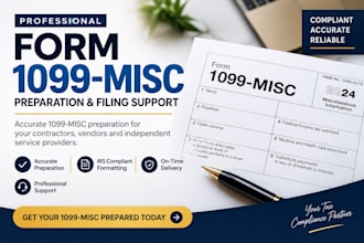 prepare form 1099 misc, w2, w3, 941 and US tax return reports