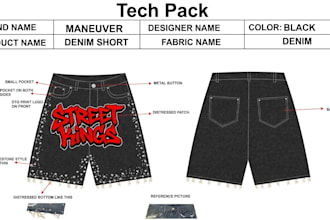 create fashion tech pack, clothing tech pack and technical flat