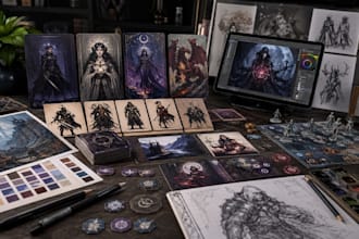 create custom illustrations for board games, cards, tarot and tabletop game