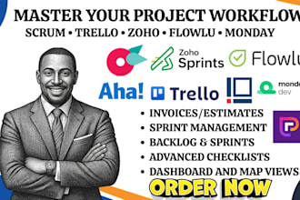 setup scrum flying donut zoho sprints flowlu aha projectco bcs trello monday dev