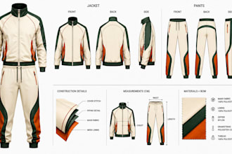 design custom jackets, hoodies and tracksuits with technical flats and tech pack