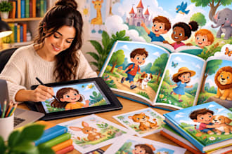 illustrate 2d childrens book, montessori books and kids storybooks cover design