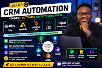 setup CRM automation with clay apollo io hubspot zoho CRM and zapier automation