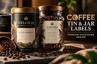 design coffee tin and jar labels for premium roasted coffee products packaging