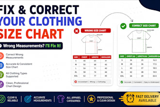 fix and correct your clothing size chart and wrong size measurements