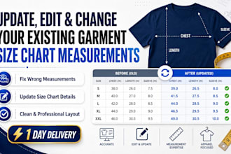 update edit and change your existing garment size chart measurements