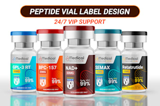 design peptide, vial, product label design, packaging design