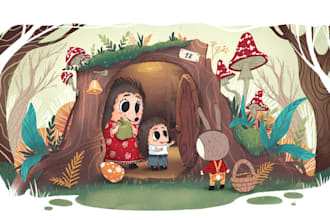 design childrens book illustrations, book cover, KDP art and kids wall art