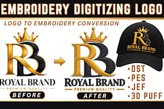 digitize embroidery logo dst pes jef 3d puff emb patches caps and machine files