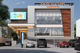 renew old shopping complex to modern design,3d storefront facade render,mall cgi