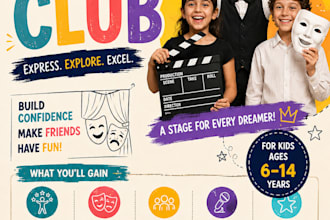 design a colorful kids drama club poster or event flyer