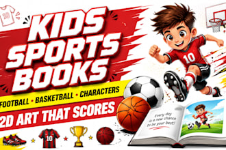 create kids sports books, football, basketball, characters and 2d art