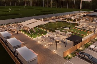 model 3d golf range, golf driving range, golf club, architectural design render