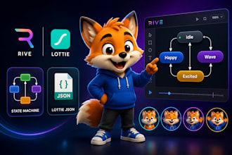 animate your mascot character in rive with state machine or lottie json ready