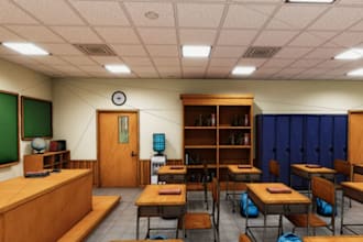 design modern school interior, classroom, library, lecture room, nursery design