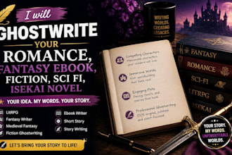 ghostwrite your romance book ya fantasy ebook fiction sci fi, isekai novel