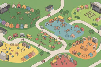 draw isometric event map and flat vector map illustration for business or events