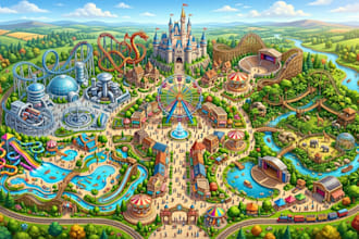 design custom 2d 3d illustration  maps for theme parks, amusement parks, zoo map