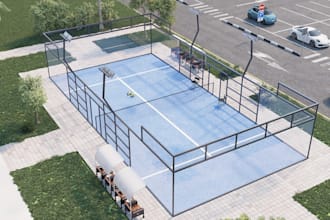 design 3d tennis court,padel court,sport fertility 3d rendering, 2d plan drawing